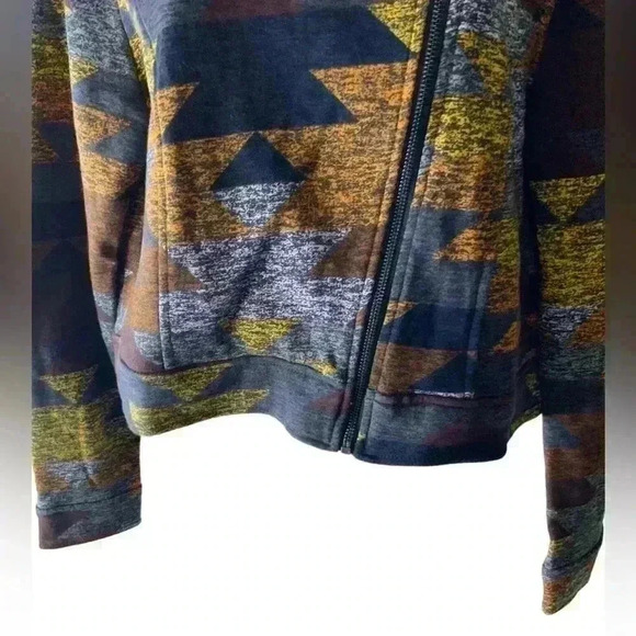 LuLaRoe Motorcycle Style Asymmetrical Aztec Print Jacket Zipper Pockets Size L - Picture 7 of 12